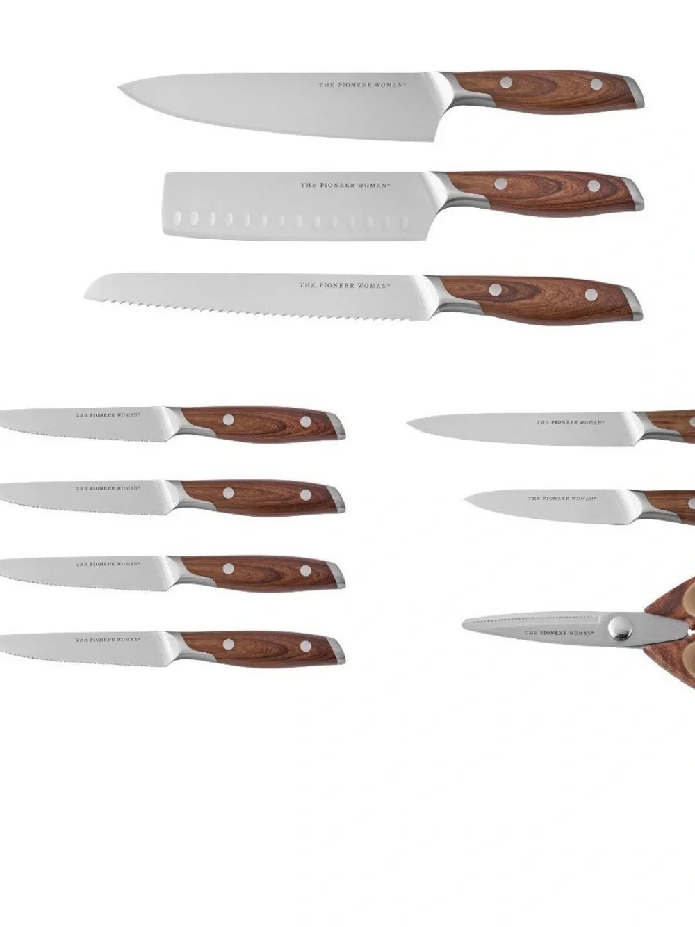The Pioneer Woman Agatha Brown Wood-Handle 11 Piece Knife Set